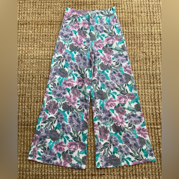 For Love and Lemons Tamara Floral Wide leg Jeans size L - Picture 2 of 5